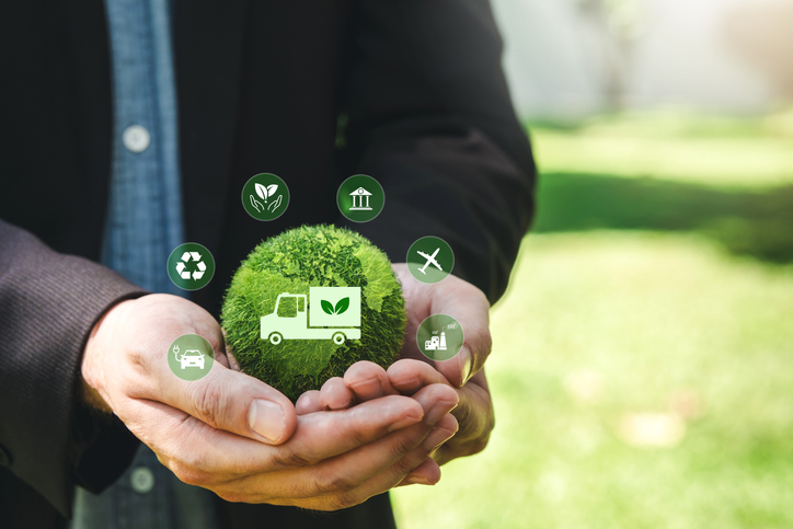 Green logistic transport  Global transport Net zero logistics green energy Renewable and clean energy.